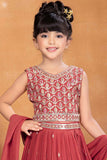 Red Embroidered Lehenga Choli with Dupatta For Girls