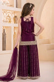 Wine Designer Embroidered Palazzo Set For Girls