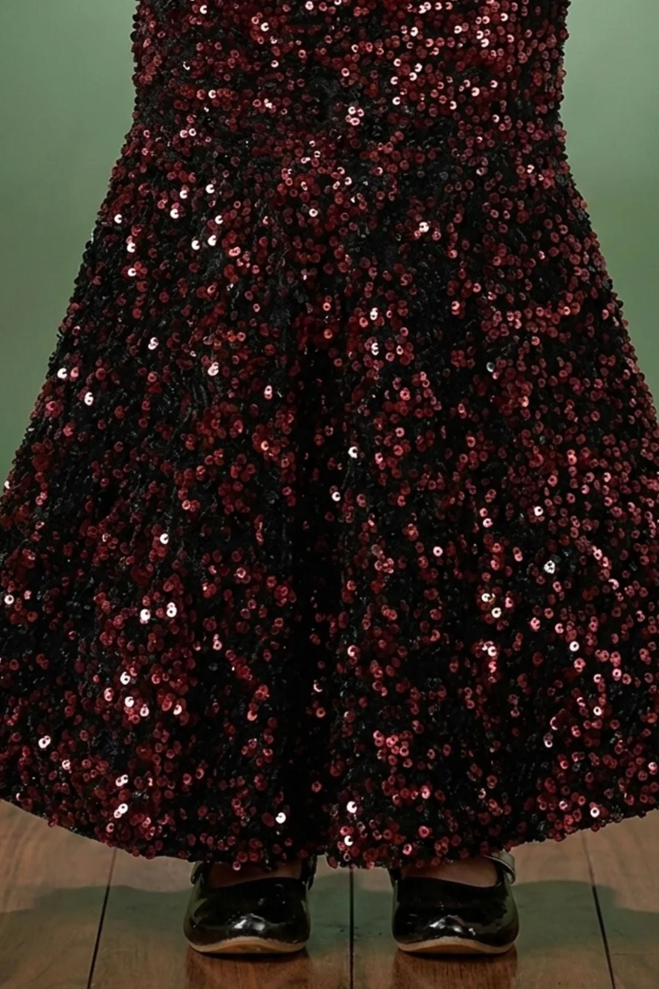 Black and Wine Sequin Mermaid Gown with Shrug For Girls