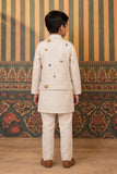 Ivory Kurta Pyjama Set with Floral Printed Nehru Jacket For Boys