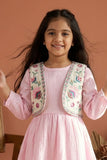 Casual Blush Pink Cotton Dress with Embroidered Jacket for Girls
