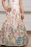 Cream Floral Embroidered Gown For Girls