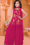 Rani Pink Palazzo Set With Embroidered Multicolor Peplum Top For Girls