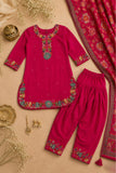 Rani Pink Delicate Floral Embroidered Patiala Set with Dupatta