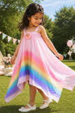 Girls Pink Rainbow Ombre Party Wear Dress