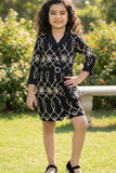 Black Geometric Embroidered Bodycon Dress For Girls