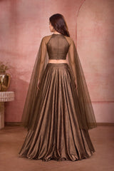 Girls Elegant Bronze Brown Sequin Embroidered Lehenga Choli Set with Cape