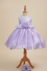 Lavender Shimmer Party Wear Frock with 3D Floral Appliqué For Girls