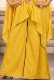 Mustard Yellow Multicolour Embroidered Cape Style Top With Wide-Leg Palazzo Set
