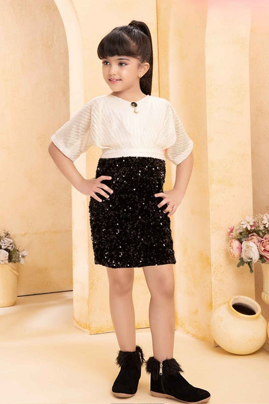 Elegant Gold & Black Sequin Party Dress For Girls