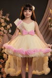 Girls Pastel Yellow and Pink High Low Party Dress with Sequin
