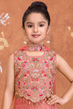 Girls Peach Embroidered Palazzo Set With Dupatta