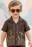 Boys Brown Embroidered Shirt And Shorts Set