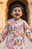 Cream And Multicolor Printed Kurta And Dhoti  Set for Boys