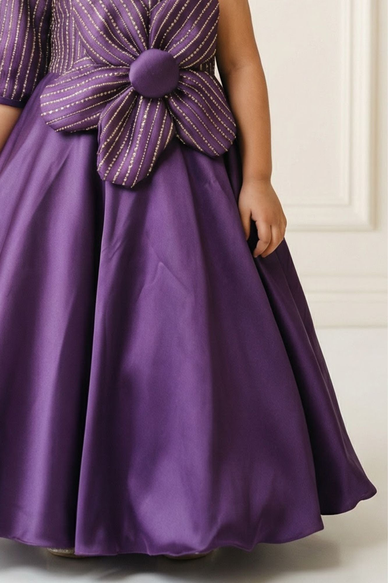 Wine Floral Embellished Party Gown For Girls
