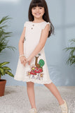 Cream Snail And Floral Print A-Line Dress For Girls