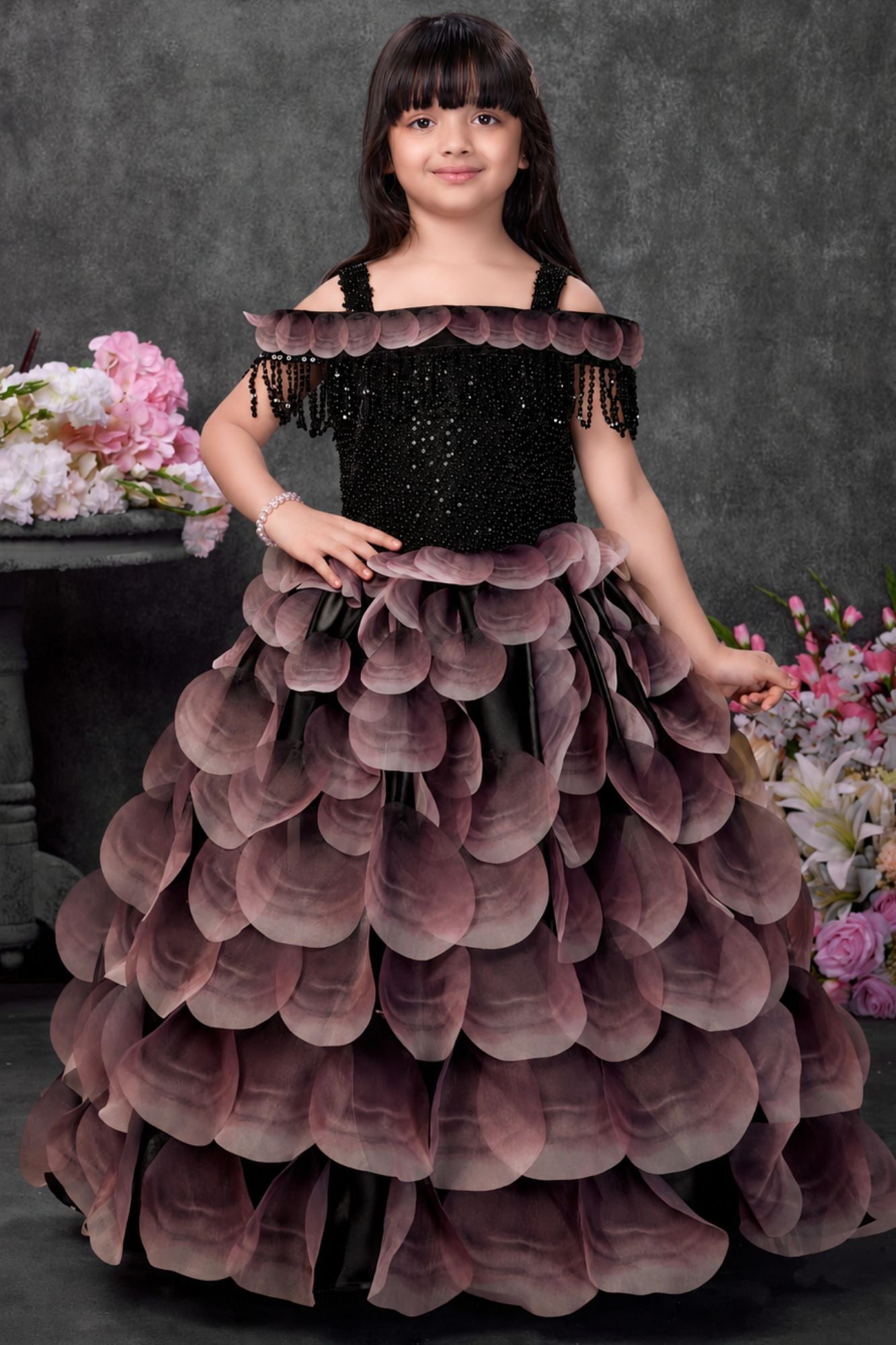 Black Layered  Party Wear Gown for Girls