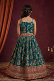 Girls Teal Green Floral Lehenga Choli with Dupatta and Traditional Embroidered Detailing