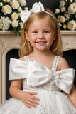 Girls White Sequin Bow Party Wear Frock