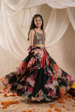 Black Floral Printed Lehenga Choli Set for Girls