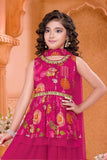 Rani Pink Palazzo Set With Embroidered Multicolor Peplum Top For Girls