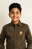 Olive Green Printed Shirt With "Stay Original" Tiger Graphic For Boys