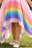 Girls Pink Rainbow Ombre Party Wear Dress