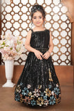 Black Sequin Floral Lehenga Choli with Beaded Tassel For Girls