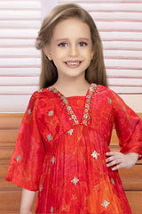 Red Printed And Sequin Top And Palazzo Set For Girls