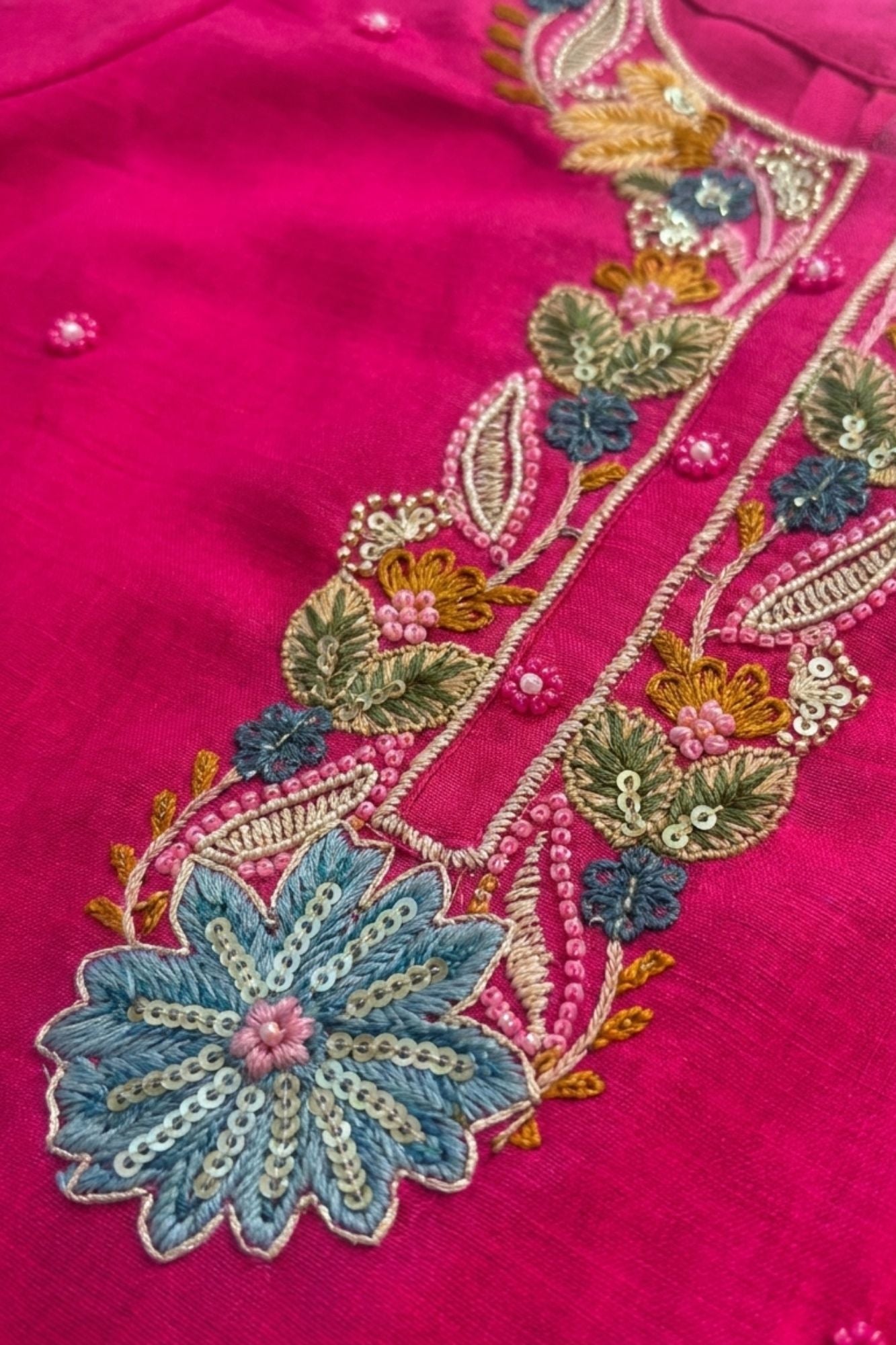 Rani Pink Delicate Floral Embroidered Patiala Set with Dupatta