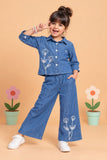 Girls Floral Printed Denim Co-Ord Set
