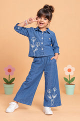 Girls Floral Printed Denim Co-Ord Set