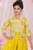 Sunshine Yellow Embroidered Jacket Palazzo Set For Girls