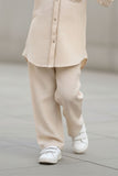 Cream Casual Top With Matching Straight Pant Set For Girls