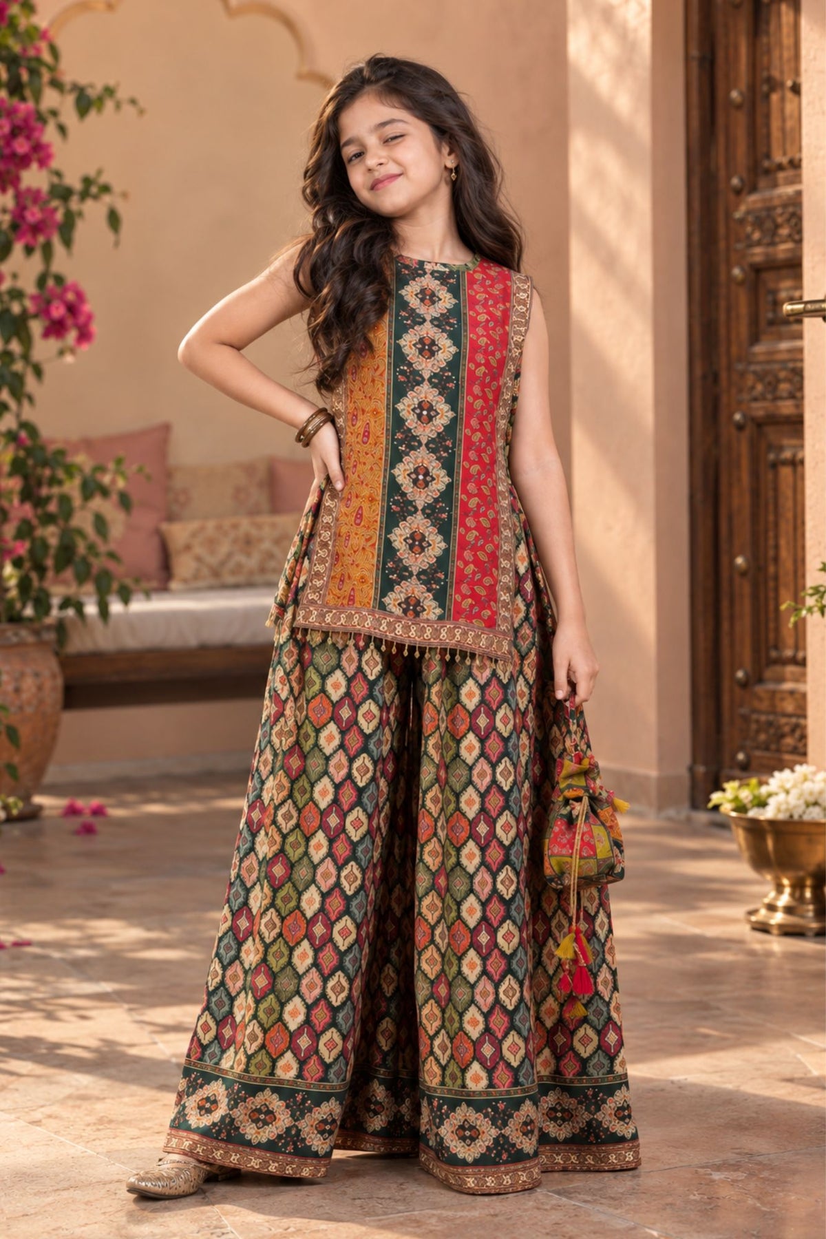 Multicolour Traditional Printed Palazzo Set for Girls