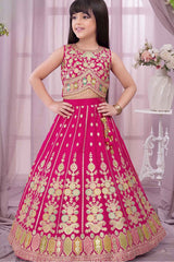 Luxe Rani Pink Zari Embroidered With Bead Work Lehenga Choli For Girls