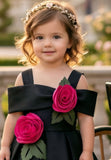 Girls Black Party Wear Dress with 3D Rose Applique