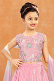 Pink Floral Embroidered Lehenga Choli with Dupatta For Girls