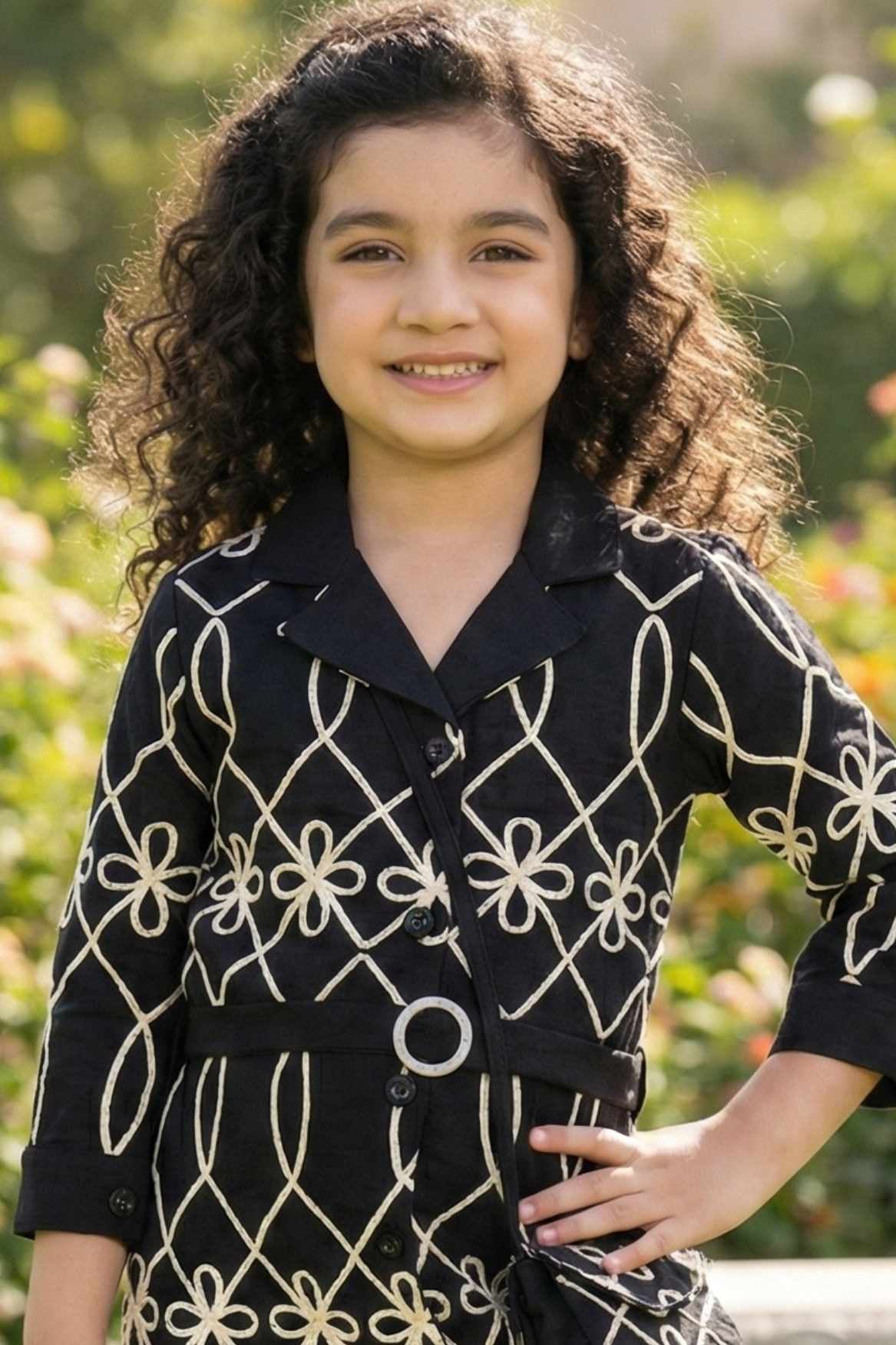 Black Geometric Embroidered Bodycon Dress For Girls