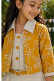 Mustard Yellow Embroidered Jacket and Skirt Set