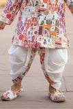 Cream And Multicolor Printed Kurta And Dhoti  Set for Boys