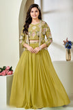 Olive Green Embroidered Palazzo Set with Jacket For Girls