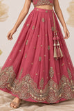 Girls Pink Sleeveless Embroidered Lehenga Choli Set