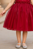 Rani Pink Embellished Satin Party Wear Frock with Floral Appliqué Detailing For Girls