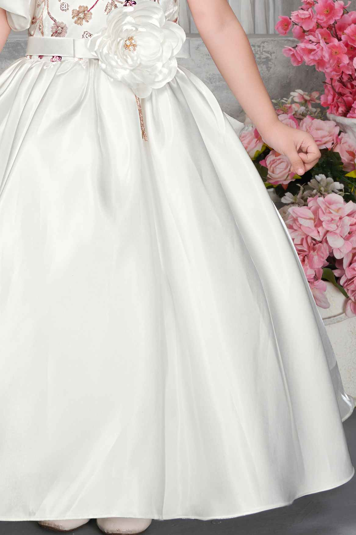 Elegant Cream Party Gown With Puffy Sleeves And Sequins Work For Girls