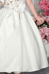 Elegant Cream Party Gown With Puffy Sleeves And Sequins Work For Girls