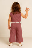 Pink Co-ord Set with Waistcoat And Belted Pants For Girls