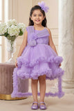 Lavender Layered Ruffle Party Frock With Tailback For Girls