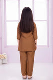 Brown Casual Top With Matching Straight Pant Set For Girls