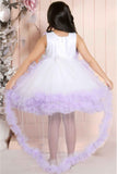 White And Lavender Layered Party Frock With 3D Floral Embellished For Girls